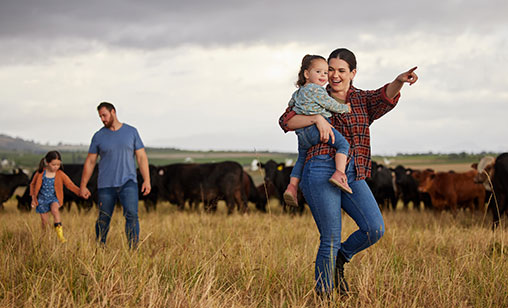Young family on their farm, in their first Northern Rivers home, made possible with first home buyer options and guarantor support.